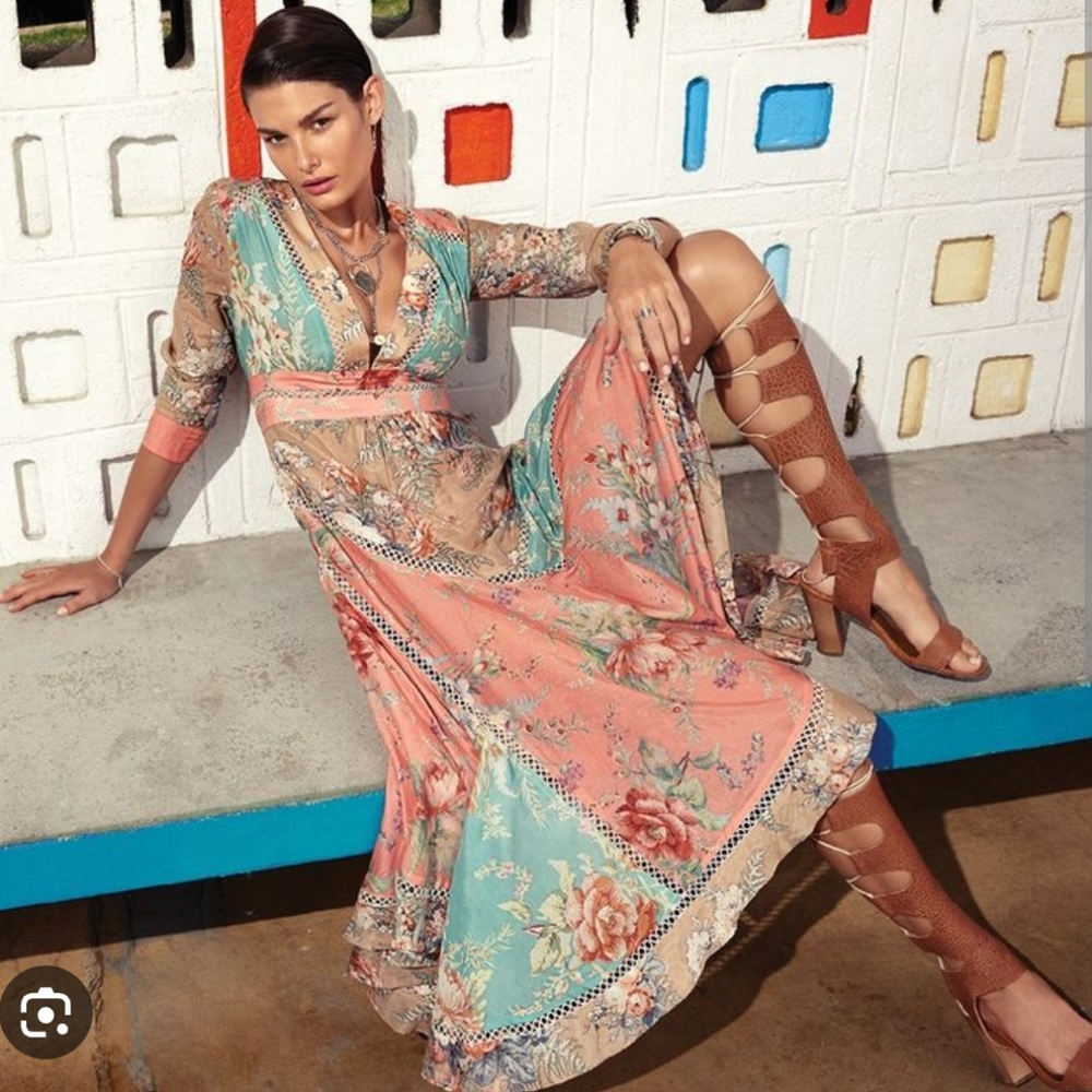 BNWT Zimmermann Anais Antique Floral Patchwork Midi Dress AU 0 XS Eyelet